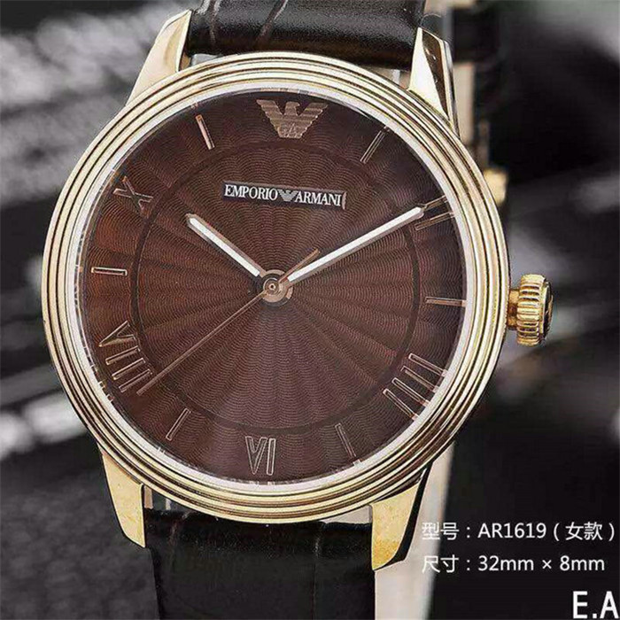 阿瑪尼Armani AR1613/AR1619情侶對錶進口石英機芯咖啡色錶盤