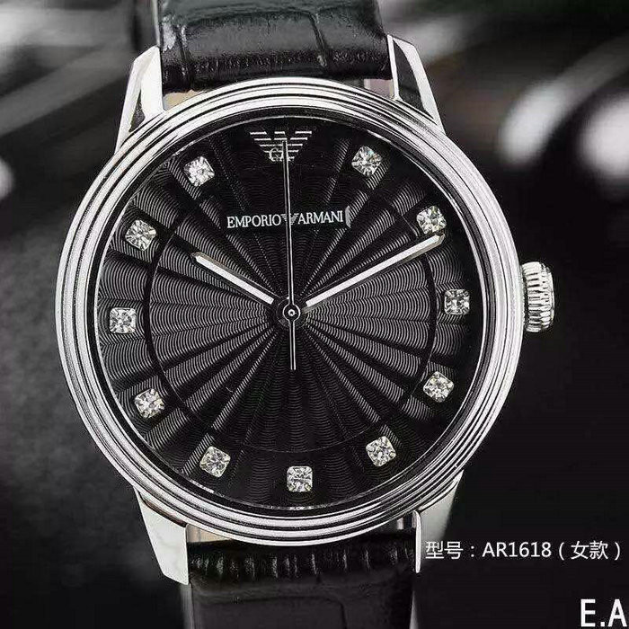 阿瑪尼Armani AR1613/AR1619情侶對錶進口石英機芯黑色錶盤