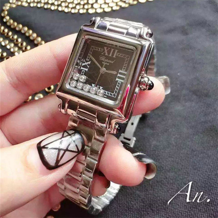 蕭邦Chopard方形走珠系列水鑽鑲嵌精鋼錶殼